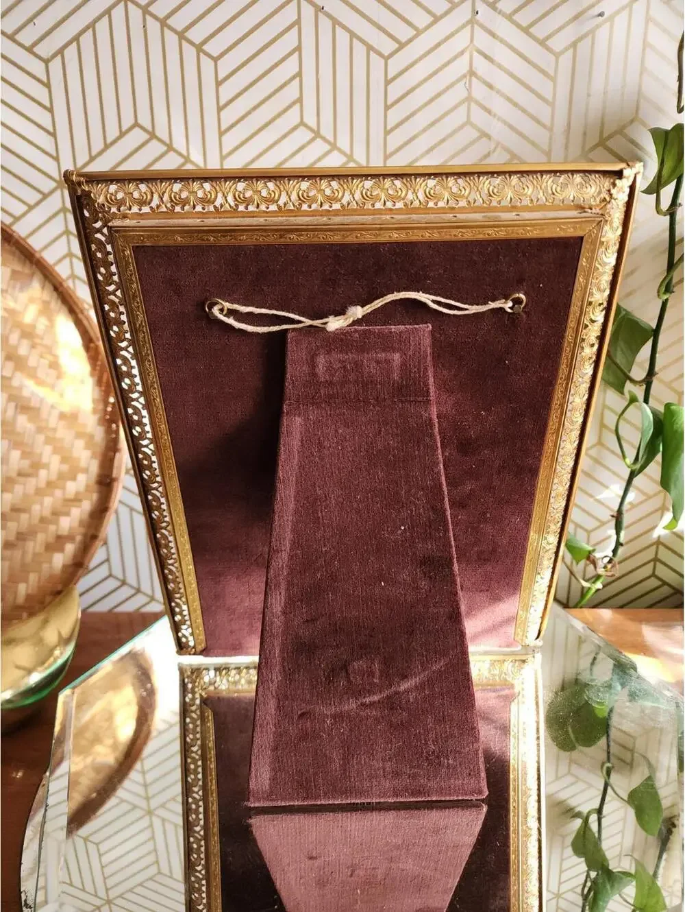 Vintage Copper Brass Filigree Ornate Freestanding Photo Frame 8x10